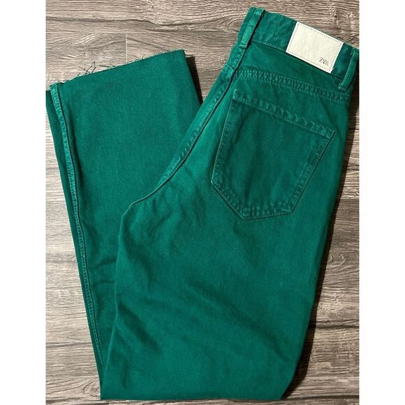 Zara Denim - Zara Straight Fit Super High Rise Cropped Raw Hem Button Fly Jeans, Sz 0 (24x26)